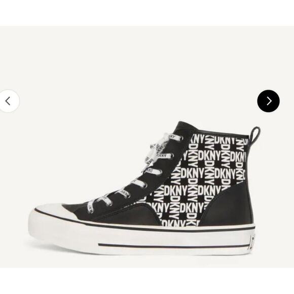 DKNY sz 7.5 black white lace up shell toe high top‎ canvas sneakers  NWT - Picture 4 of 10